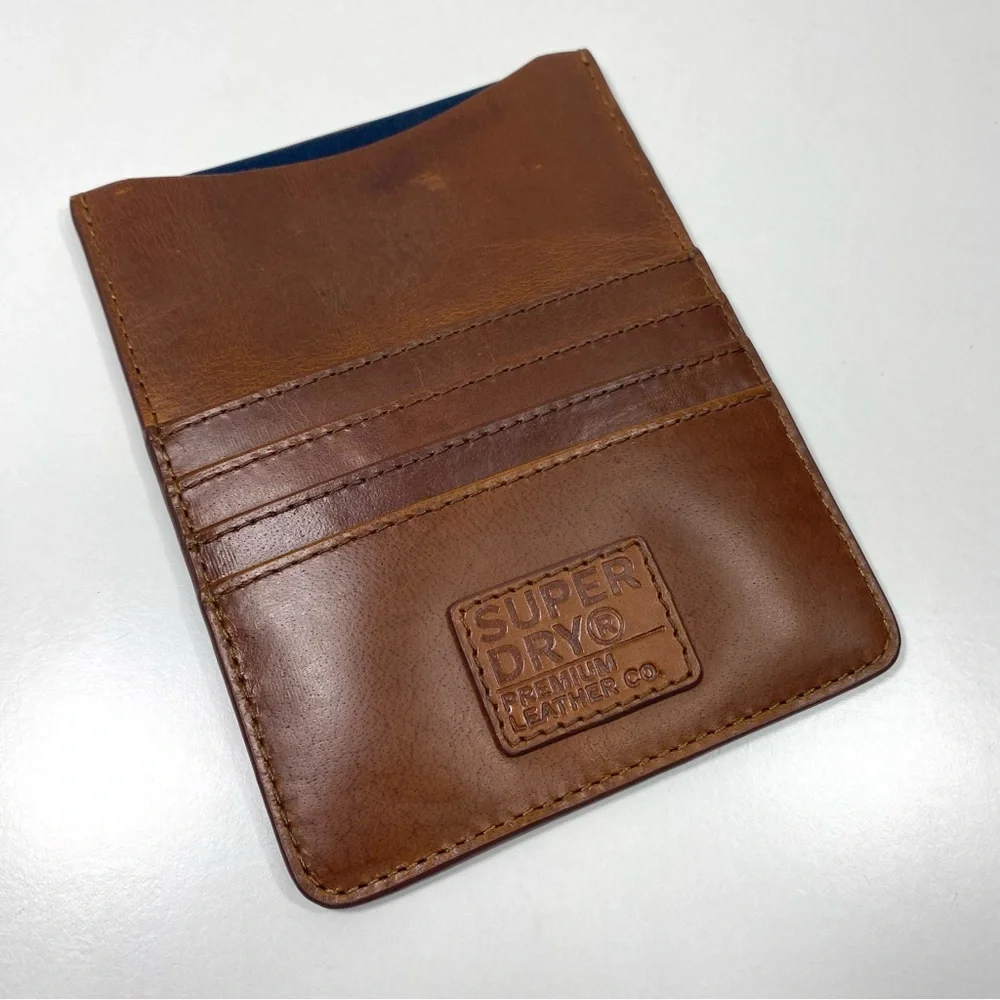Superdry Premium Leather Cognac Brown Travel Wallet Passport Card Money Holder